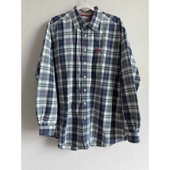 CINCH Mens X-Large Plaid Button Up Long Sleeve Blue Shirt Western Rodeo - Picture 3 of 11